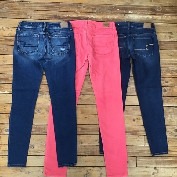 American Eagle jeans 3 bundle tangerine blue jeggings skinny stretchy size 2 - Picture 3 of 11